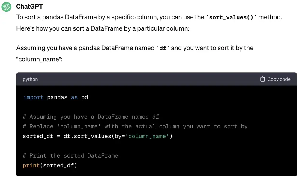 ChatGPT Pandas short snippet