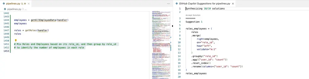 Copilot Pandas merge suggestion sample